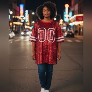 Impressions Red Sequin Sports Jersey Sz 2X